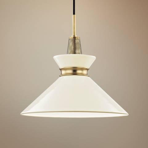 Mitzi Kiki 14" Wide Aged Brass and Cream Shade Modern Pendant Light - #47J47 | Lamps Plus | Lamps Plus