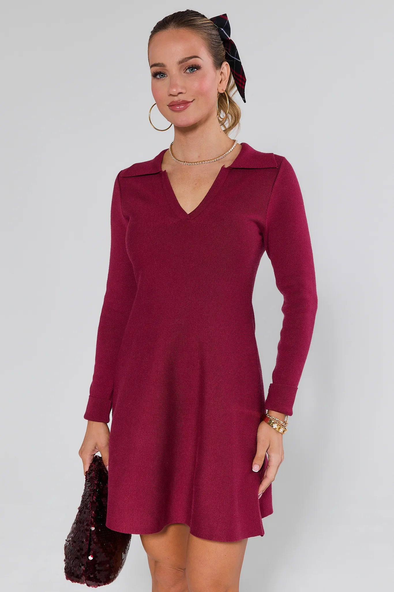 Amelia Burgundy Knit Mini Dress | Avara