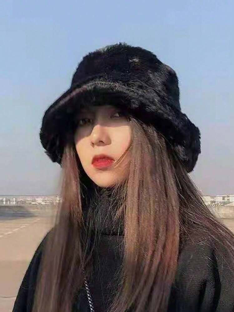 1pc New Winter Thick Bucket Hat, Korean Style Rabbit Fur Princess Hat, Fashionable Street Style H... | SHEIN