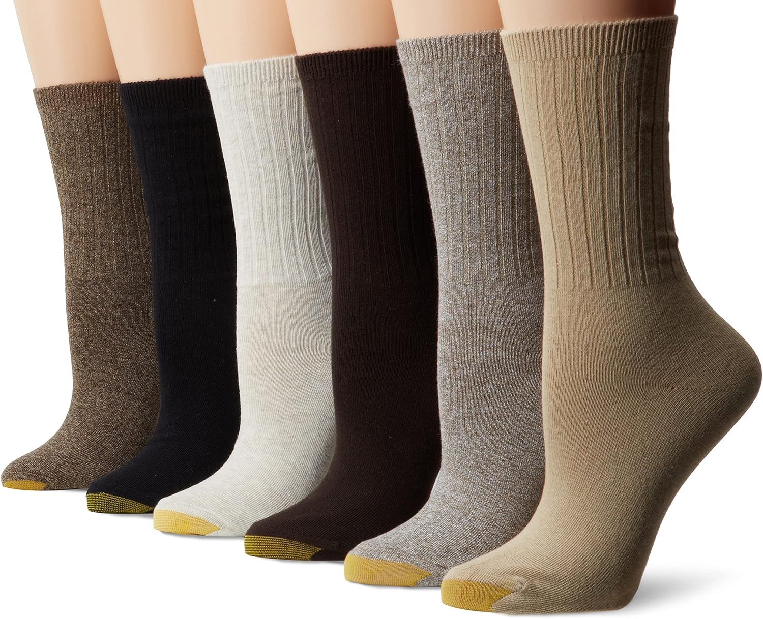 Gold Toe womens Ribbed Crew Socks, 6 Pairs Casual Sock, Brown 2 Mix, Medium US | Amazon (US)
