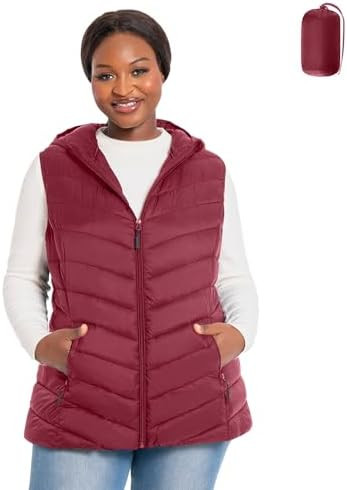 Womens Plus Size Packable Puffer Vest 1X-6X Women's Hooded Lightweight Quilted Puffy Vest | Amazon (US)