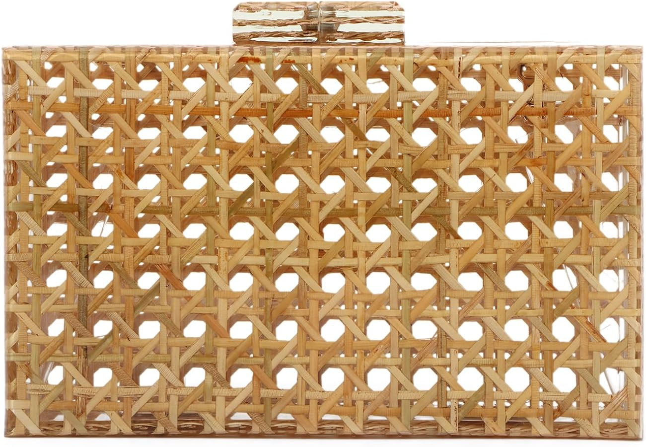 Women’s Acrylic Clutch Purse Rattan Handbags Woven Pattern Evening Bag for Party Wedding | Amazon (US)