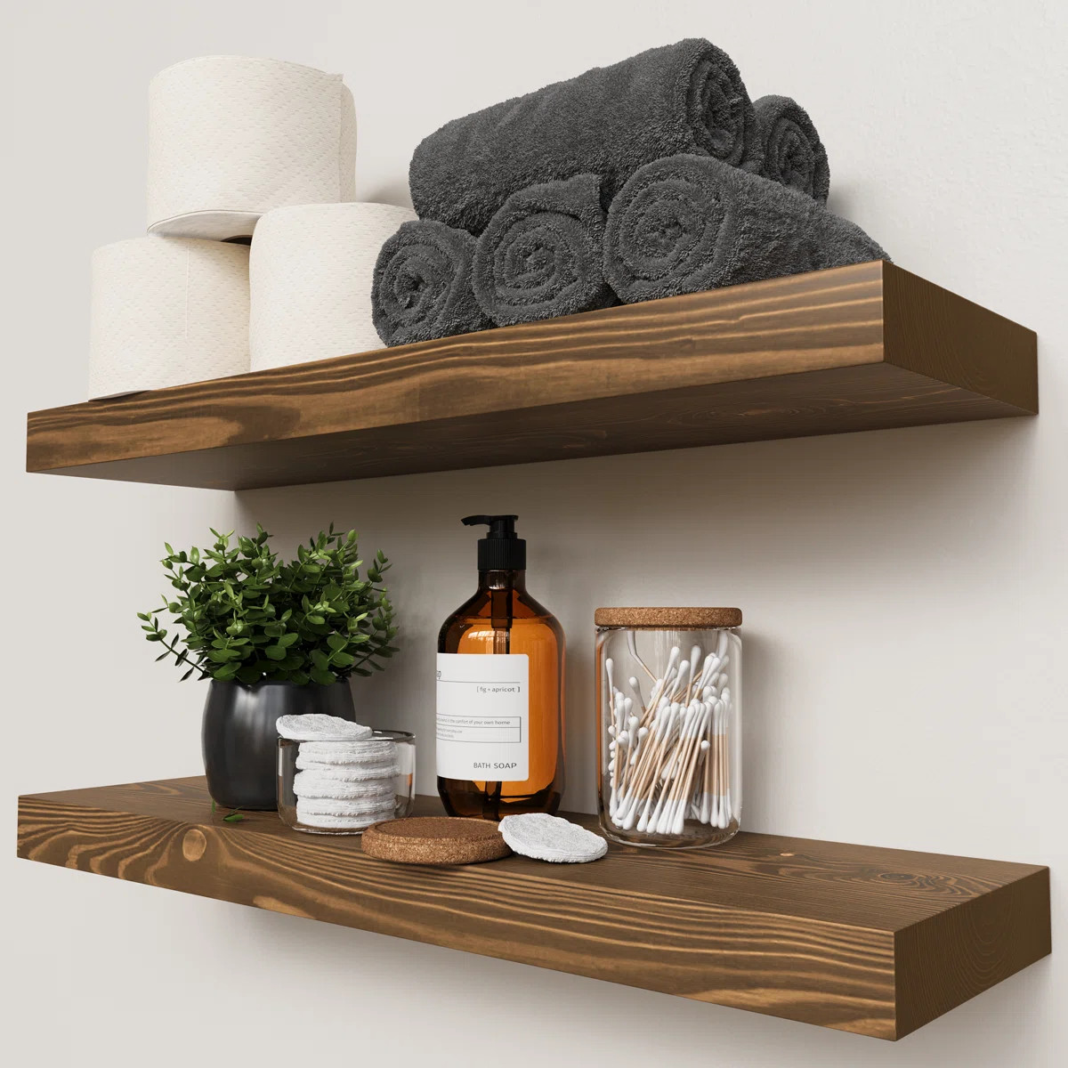 Solid Wood Floating Shelves, Wooden Shelves for Wall Storage (Set of 2) | Wayfair North America