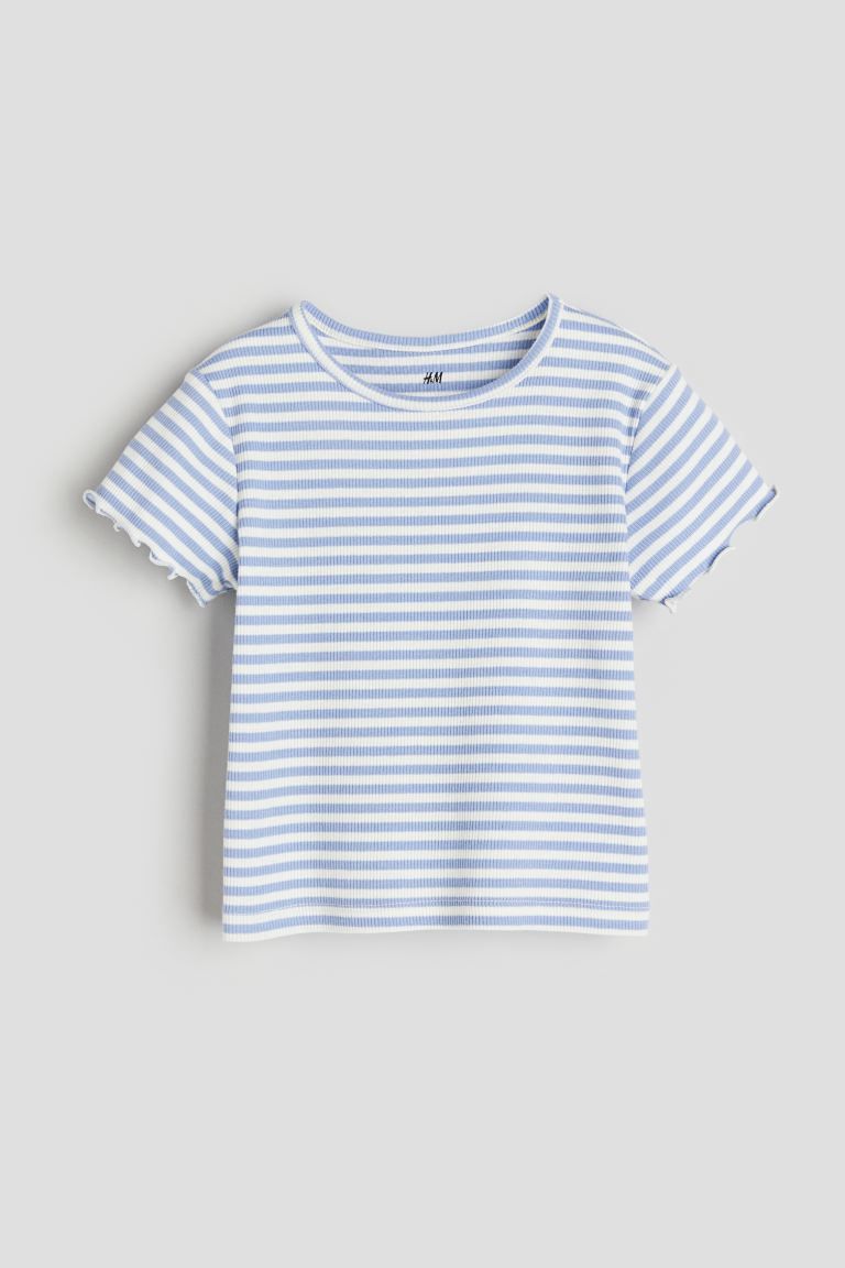 Ribbed Jersey Top - Light blue/striped - Kids | H&M US | H&M (US + CA)