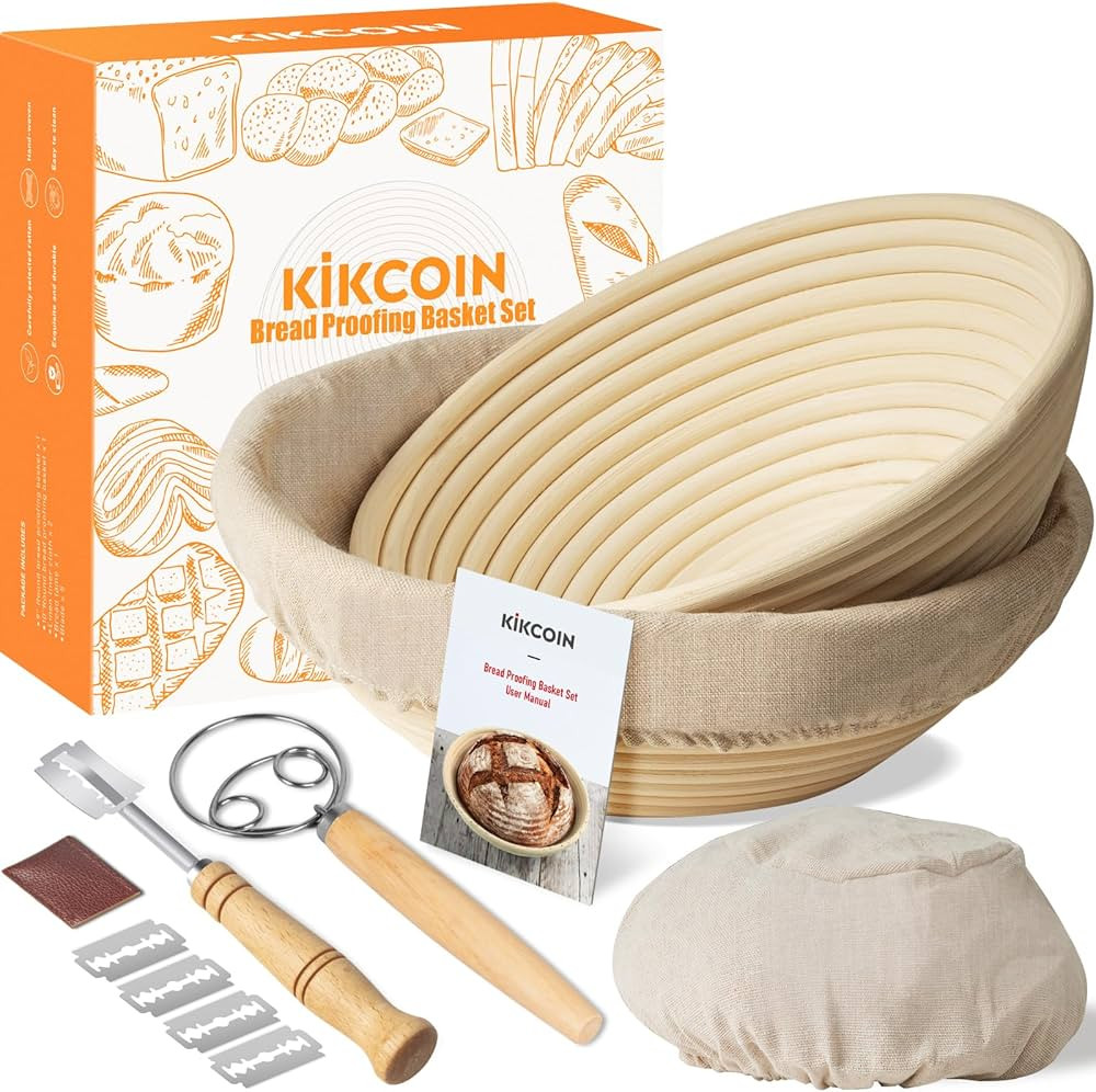 Bread Proofing Basket, Kikcoin Banneton Bread Proofing Basket Set of 2, 9 Inch & 10 Inch Round So... | Amazon (US)