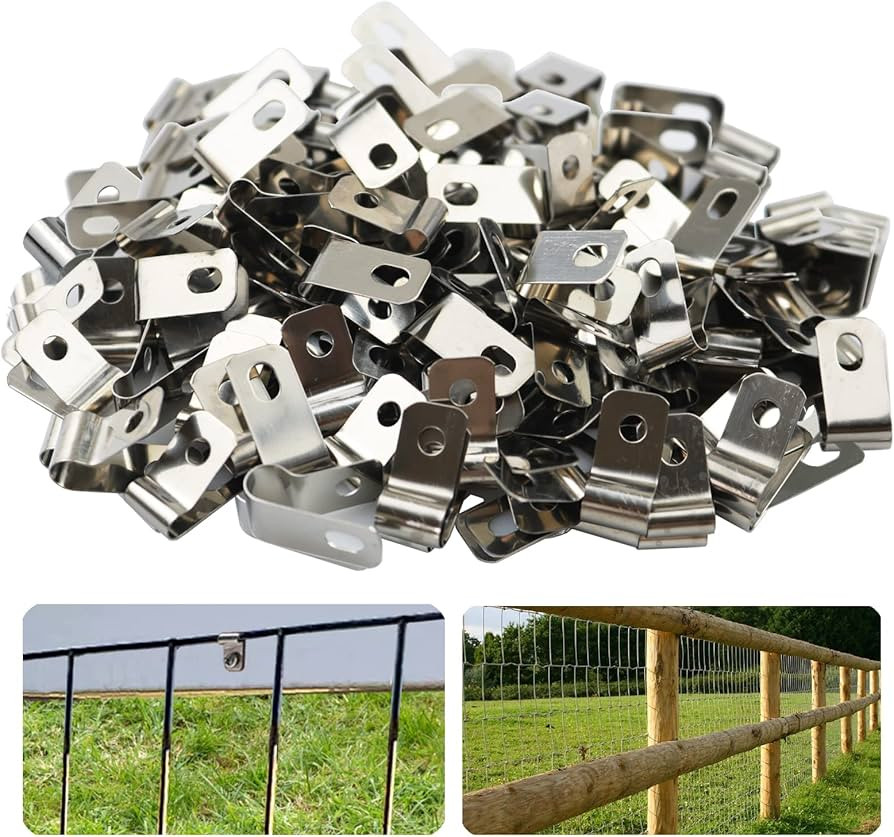 100 Pcs Fence Wire Clamps Agricultural Fencing Mounting Clips, Stainless Steel Cord Clamp for Mou... | Amazon (US)