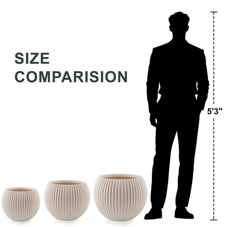 FOUKUS Large Concrete-Like Planter Set: 3-Piece Round Belly Round Lightweight Planters for Indoor... | Walmart (US)