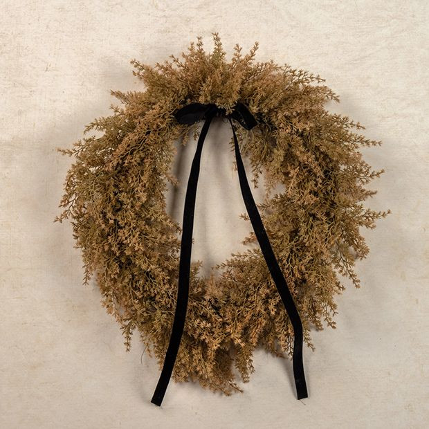 Faux Tan Cypress Wreath With Velvet Bow | Antique Farm House
