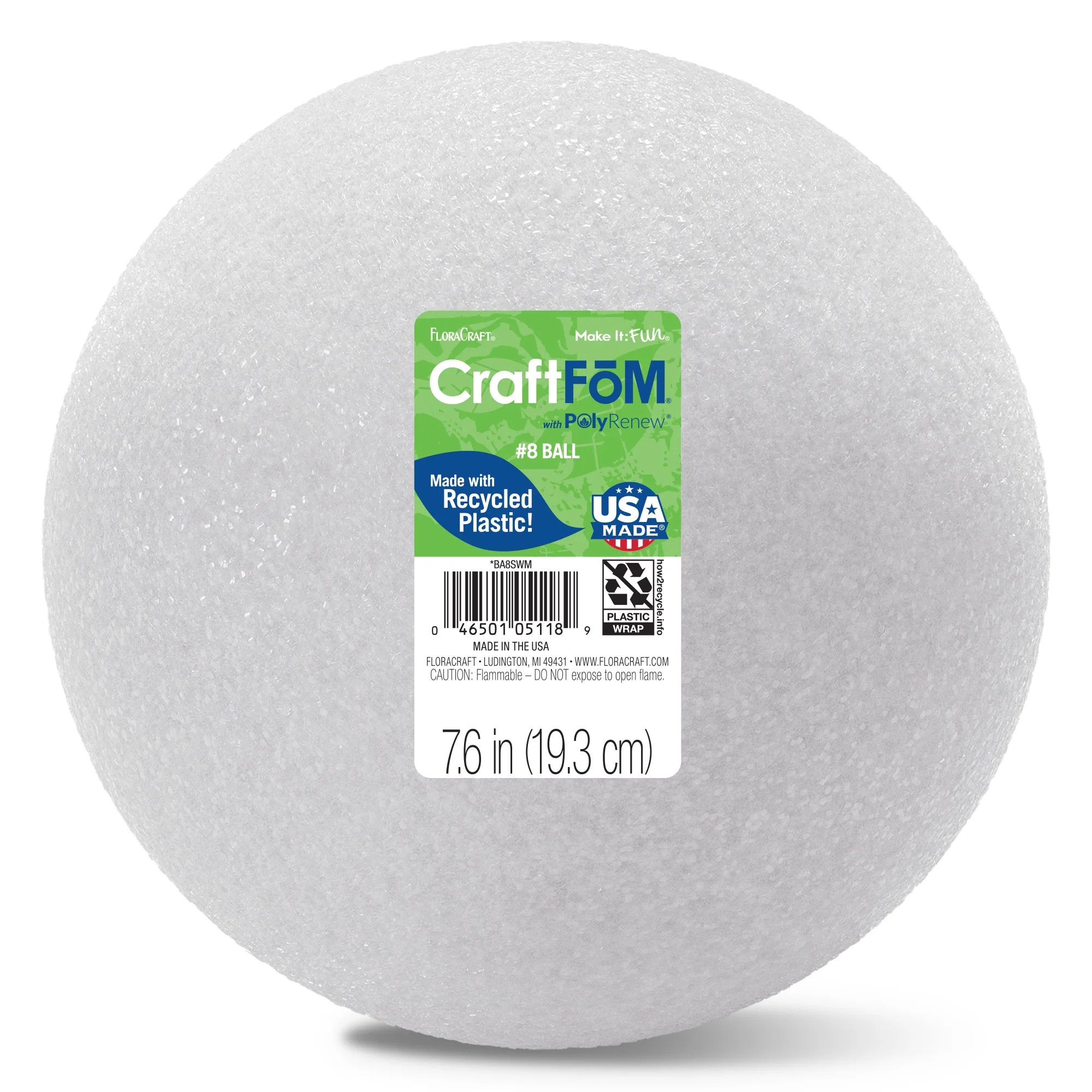 FloraCraft CraftFōM Crafting Foam Ball 7.6 inch White | Walmart (US)