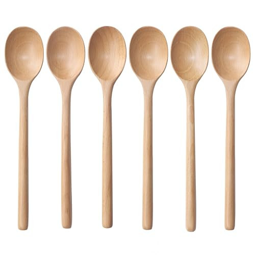 Wooden Spoons, 6 Pieces 9 Inch Wood Soup Spoons for Eating Mixing Stirring, Long Handle Spoon with Japanese Style Kitchen Utensil, ADLORYEA Eco Friendly Table Spoon (Beech, 9 Inch) | Amazon (US)