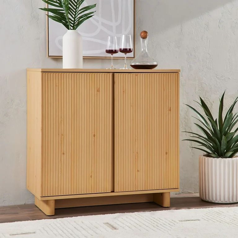 Better Homes & Gardens Lillian Fluted Bar Cabinet, Natural Pine Finish | Walmart (US)