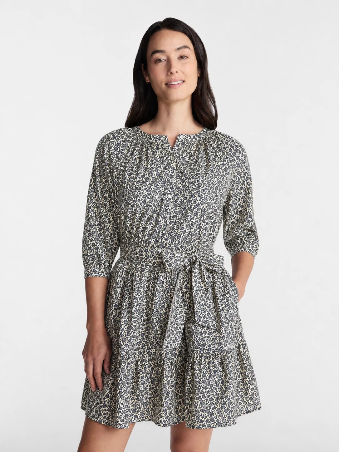Time and Tru Women's Cotton Tiered Mini Dress with Ruffle Hem, Sizes XS-XXXL | Walmart (US)