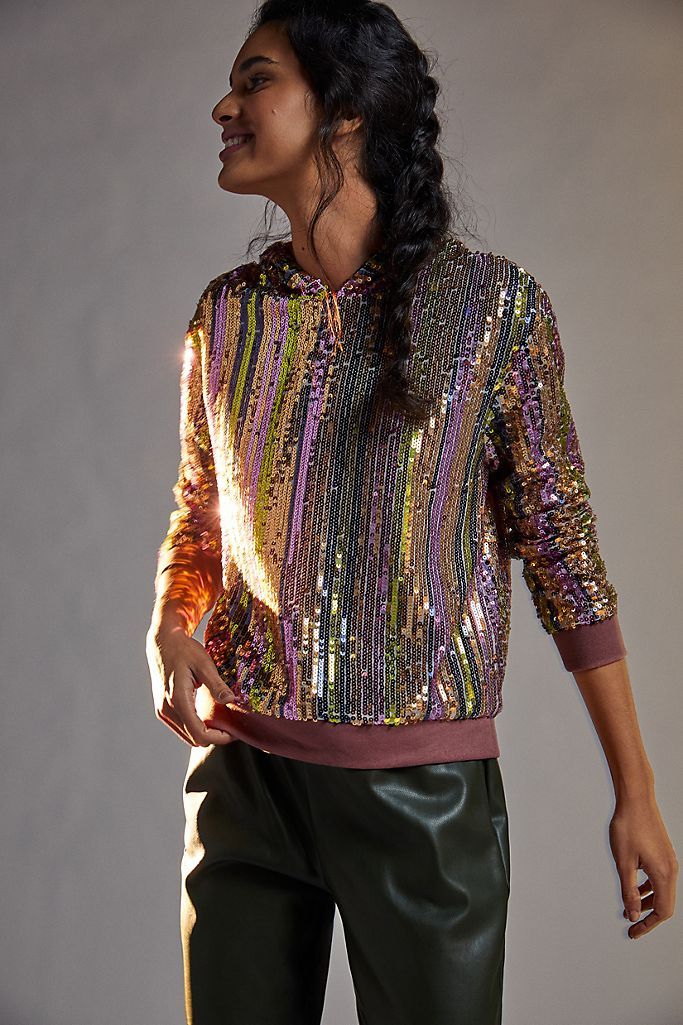 Lydia Sequined Hoodie Top | Anthropologie (US)