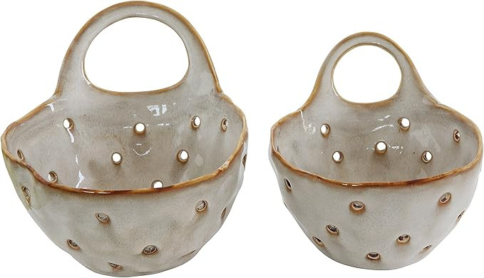 Set of 2 Cream Stoneware Colanders | Amazon (US)