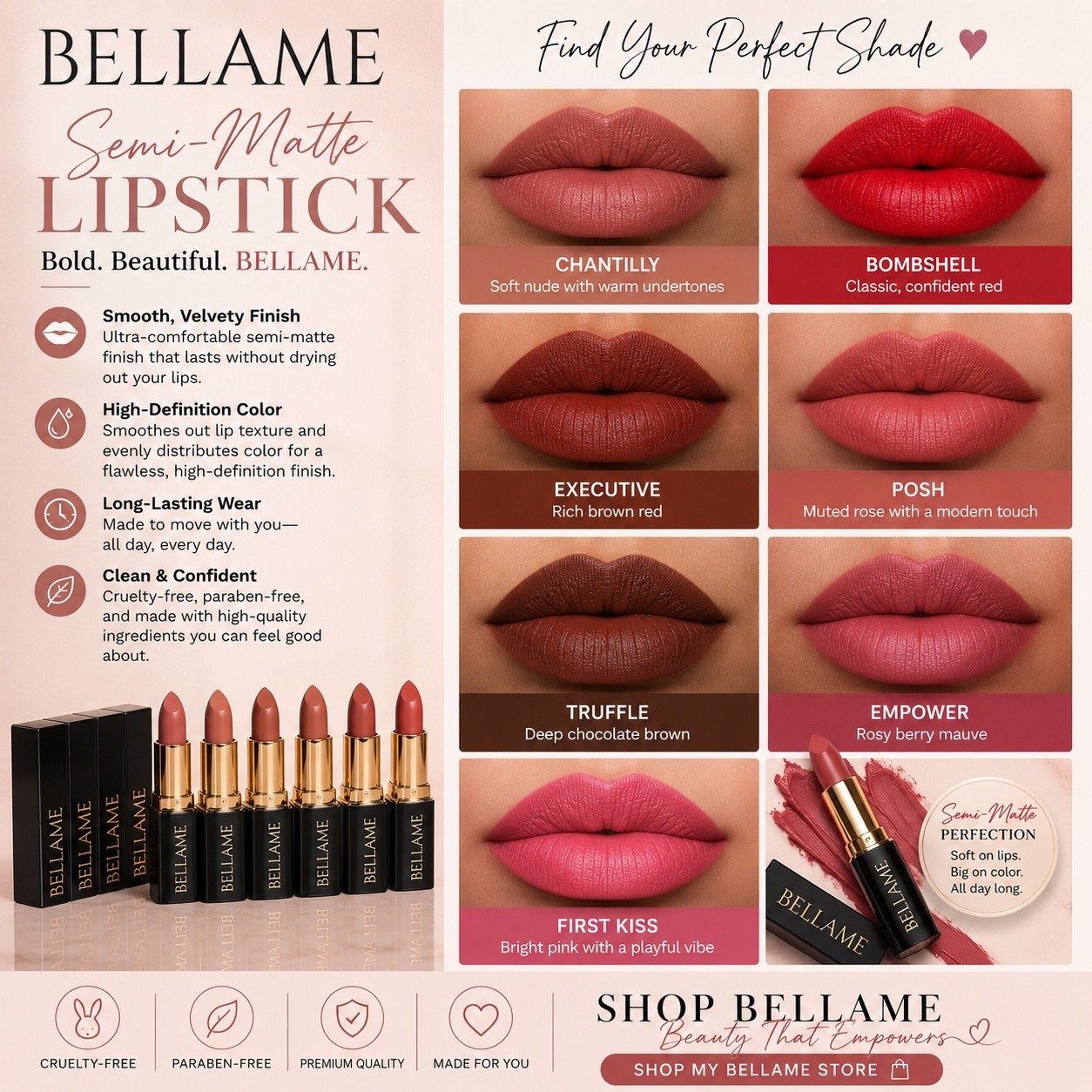 💄 Find your perfect @Bellame  shade! From everyday nudes to bold statement colors, these semi matte lipsticks deliver long lasting color with a smooth, comfortable finish. Shop my favorites and discover your new go to lip! 💋✨ Follow my Instagram for my link Sulyy_r

#LTKmomlife #LTKBeauty #LTKselfcare