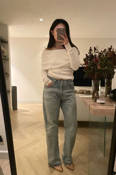 casual cute date night outfit, off shoulder knit top light wash denim straight leg 🤍🤍

wardrobe staples, brunch outfits

#LTKeurope #LTKstyletip
