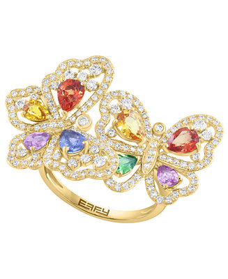 Multi-Sapphire (1-3/4 ct. t.w.), Tsavorite (1/6 ct. t.w.) & Diamond (3/4 ct. t.w.) Ring in 14k Ye... | Macy's
