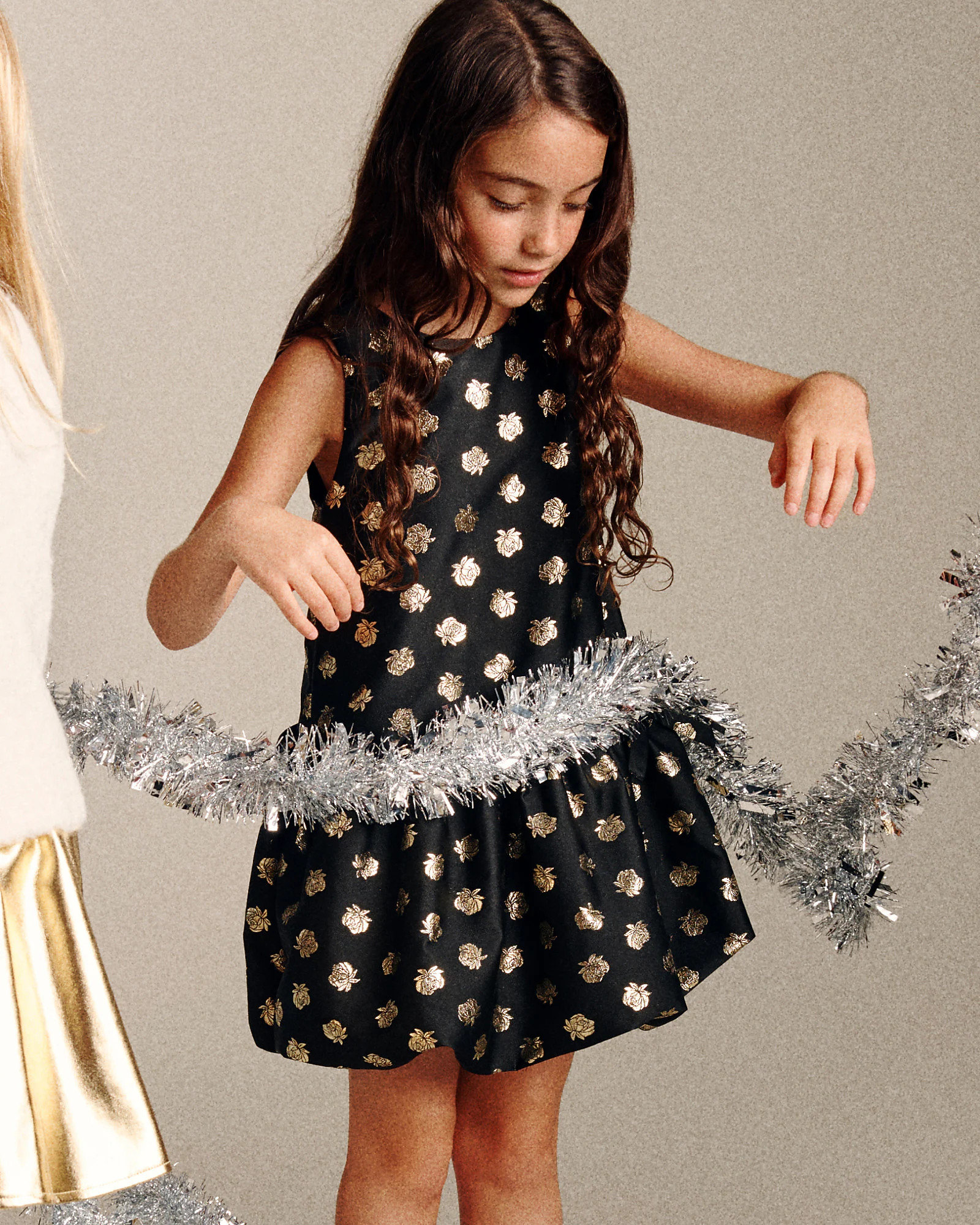 Girls' bubble-skirt dress in metallic rosette jacquard | J. Crew US