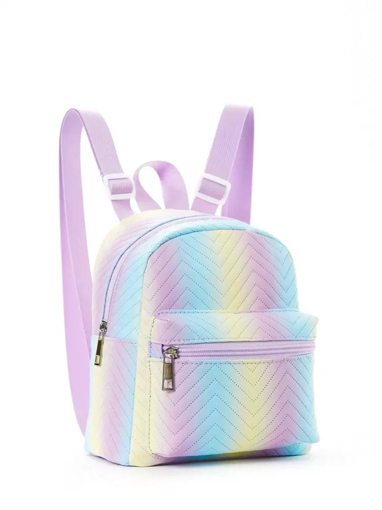 Girls Chevron Pattern Adjustable-strap Decor Zipper Classic Backpack | SHEIN