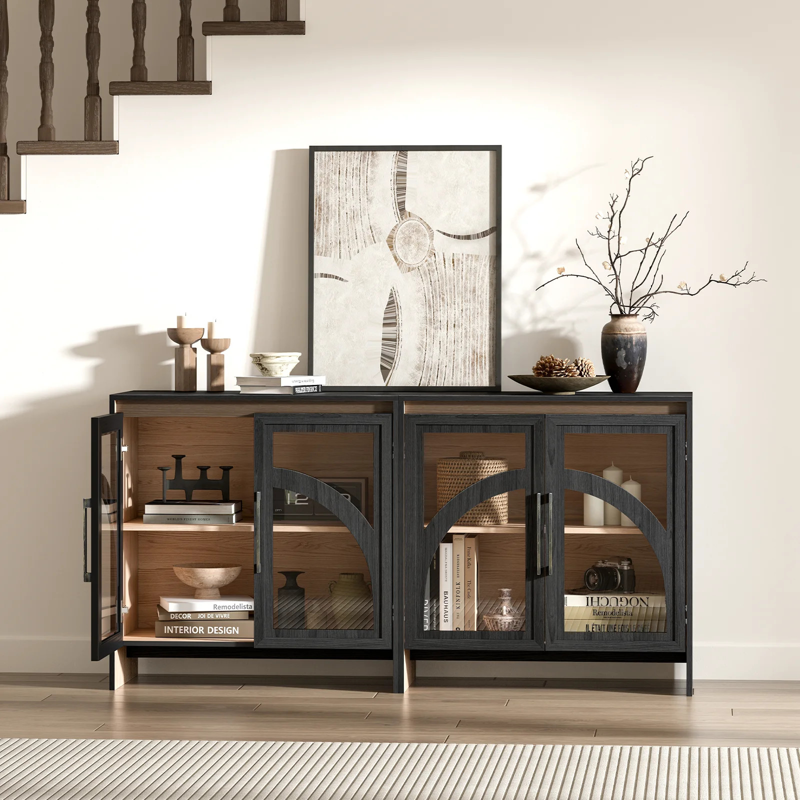 JOINICE Accent Cabinet with Storage,Black Sideboard Cabinet with Archd Glass Door and Adjustable ... | Walmart (US)