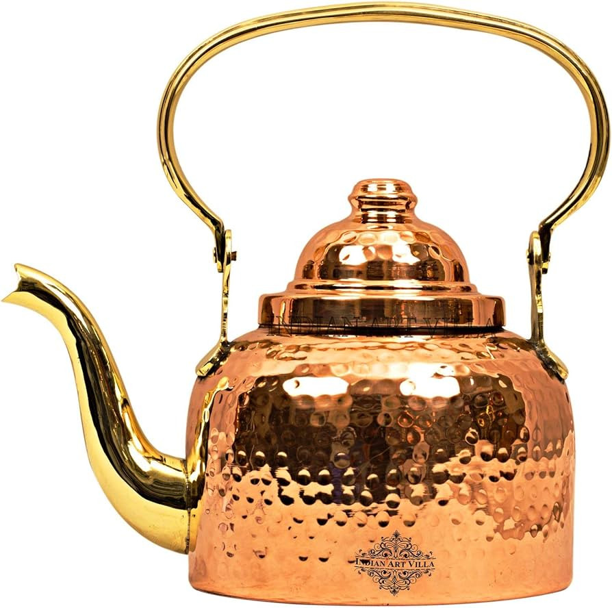 Indian Art Villa Copper Hammered Tea Kettle Pot Inside Tin Lining, Serveware, 22 Oz | Amazon (US)