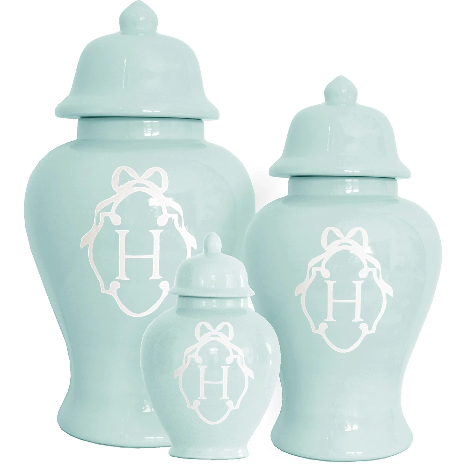 Bow Monogram Ginger Jars in Robin's Egg Blue | Ruby Clay Company
