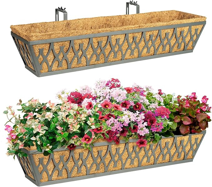 2 Pack 30 Inch Window Boxes Planters Railing Planter Box with Adjustable Brackets for Porch Fence... | Amazon (US)