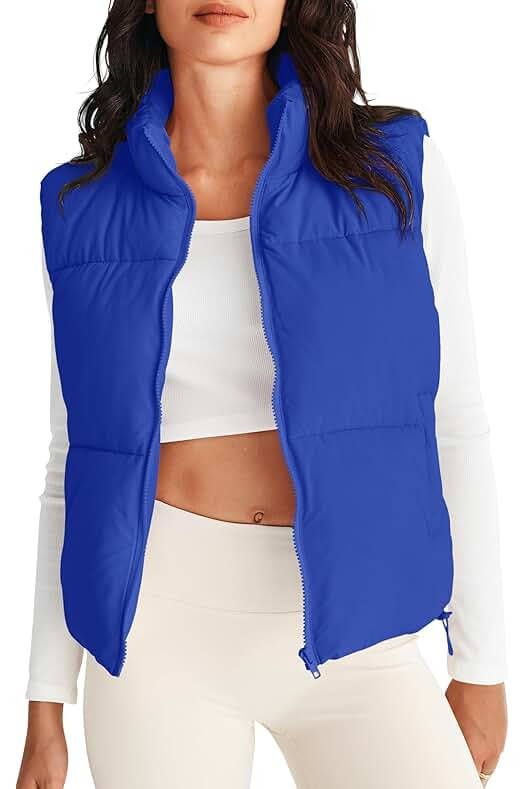 Puffer Vest Women 2025 Fall Winter Sleeveless Jackets Lightweight Warm Stand Collar Quilted Zip Up Coat | Amazon (US)