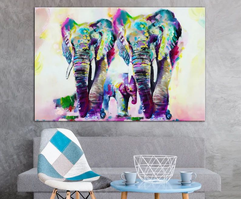 Watercolor Elephant Canvas, Elephant print | Etsy (US)