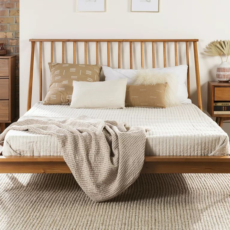 Desert Fields Modern Boho Solid Wood Platform Queen Bed, Caramel - Walmart.com | Walmart (US)