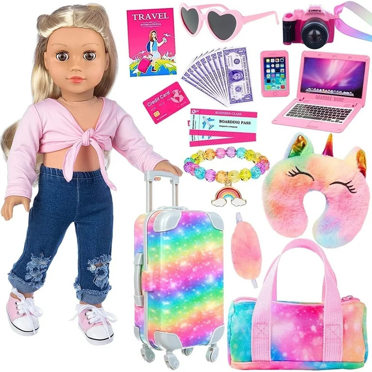 K.T. Fancy 23 Piece Doll Suitcase for American 18 Inch Doll Accessories Toy Suitcase Luggage Trav... | Walmart (US)