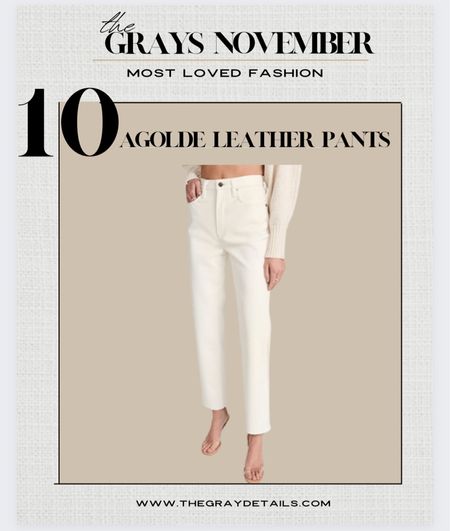 Love the fit of the agolde leather pants, perfect for winter white outfits! Also,come in black. I wear a size 27. Great bottom for a holiday outfit 

#LTKstyletip #LTKworkwear #LTKHoliday