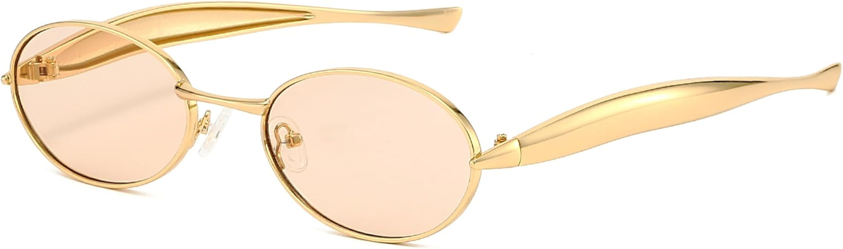 Retro Oval Sunglasses for Women Men 70s Trendy Sardine Sun Glasses Gold Metal Frame Shades UV400 ... | Amazon (US)