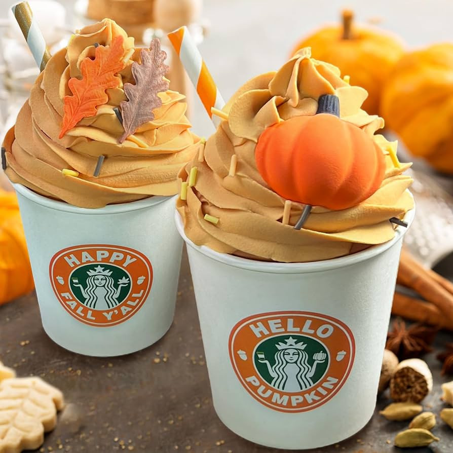 Fall Decor - 2 Pack Mini Pumpkin Spice Latte Cups with Faux Whipped Cream - For Autumn Tiered Tra... | Amazon (US)