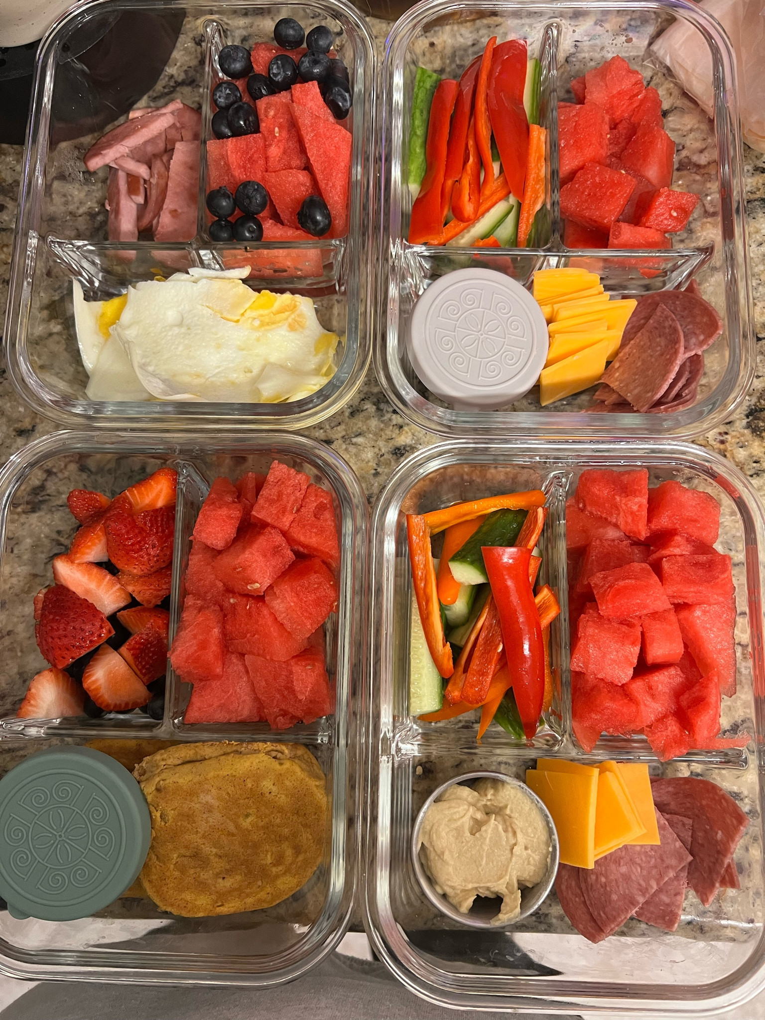 These glass meal prep containers are my favorite! I prepped a couple of breakfasts and snacks. 
Breakfast:
•pumpkin pancakes
•egg
•ham
•fruit
•maple syrup

Snack:
•salami slices
•cheese
•cucumber
•bell pepper 
•fruit
•hummus 

When I take time to prep a few of my meals it makes it easier for me to eat healthy, especially snacks, otherwise I am reaching for the unhealthy snacks all day. 

These would make a great gift for the fitness/ active person in your life. Or anyone who love to prep their meals. 

#LTKFitness #LTKActive #LTKGiftGuide