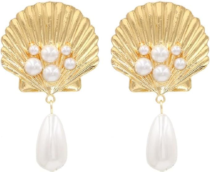 Seashell Earrings for Women, Sea Shell Earrings for Girls, Pearl Seashell Dangle Earrings Hypoall... | Amazon (US)