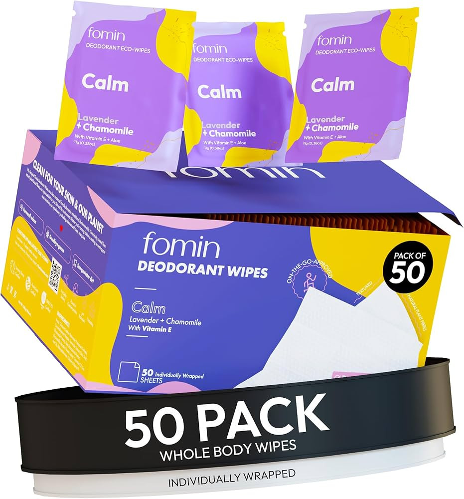 FOMIN Travel Deodorant Wipes - 50 Count - Calming Lavender and Chamomile - pH Balanced, Hypoaller... | Amazon (US)