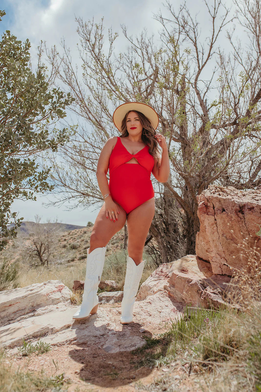 RED HOT KNOTTED FRONT ONE PIECE BY SARAH TRIPP X PINK DESERT | Pink Desert