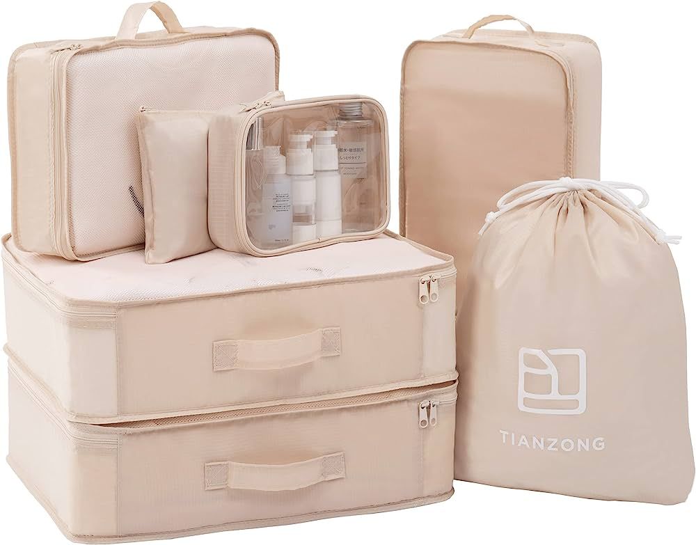 TianZong 7-piece Set Packing Cubes, Travel Bags for Luggage , Packing Organizers with Shoe Bag (B... | Amazon (US)