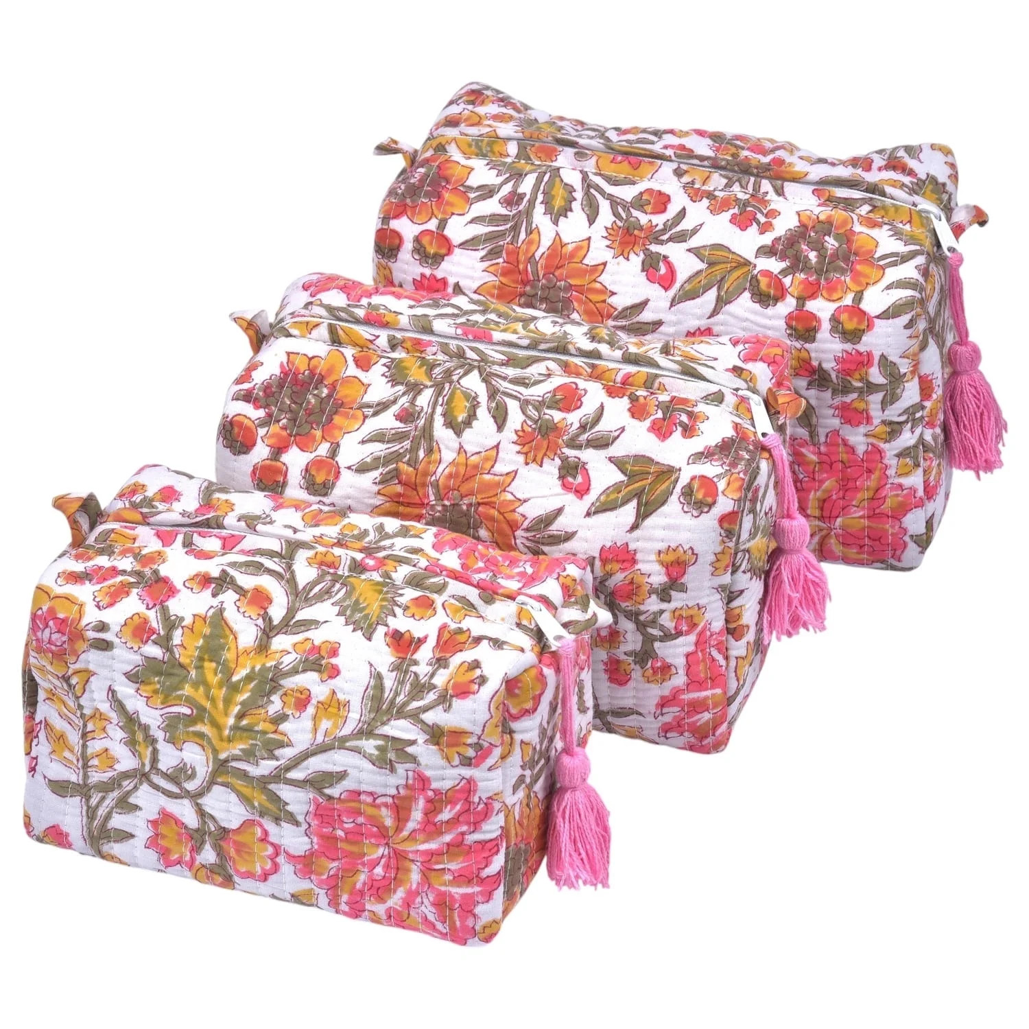 Vivanta Quilted Floral Block Print Makeup Bag Set of 3 – Cotton Travel Toiletry and Makeup Orga... | Walmart (US)