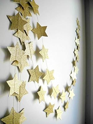 Skoye 2-Pack,Gold Star Garland, Golden Christmas Galaxy Banner, Twinkle Twinkle Little Star Garla... | Amazon (US)