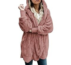 Dokotoo Womens 2023 Winter Long Sleeve Solid Fuzzy Fleece Open Front Hooded Cardigans Jacket Coat... | Amazon (US)