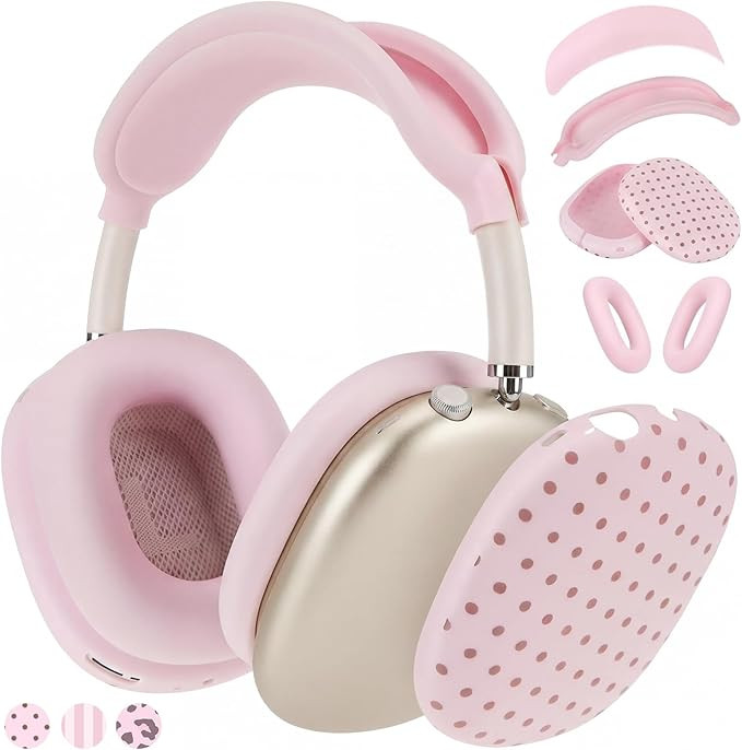 Konohan Pink Polka Dot Silicone Case Cover Compatible with AirPods Max USB-C 2024 – 4-in-1 Ear ... | Amazon (US)