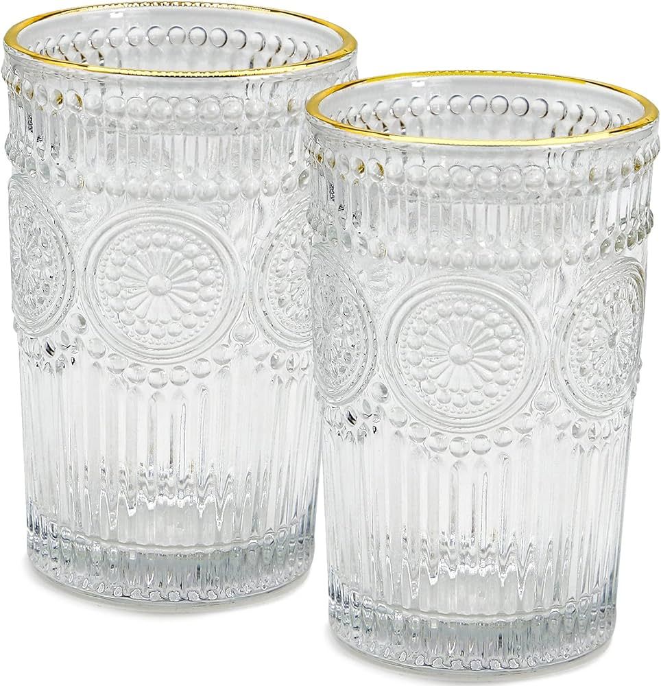 TOSSOW Vintage Sunflower Glass Cups, Glassware Drinking Set of 2, Coffee Wine Clear Mug(15.5 oz) | Amazon (US)