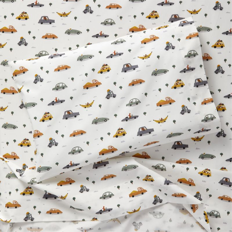 Transportation Organic Cotton Toddler Sheet Set | Crate & Kids | Crate & Barrel