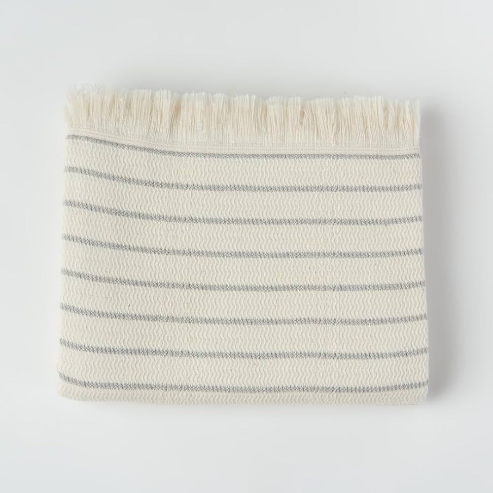 The Loomia 100% Cotton Turkish Hand Towel Set of Two (Extra Large Size, Creamish Ecru Base Grey S... | Amazon (US)