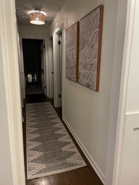 Hallway upgrade #walldecor #rug #runner #amazon #amazonhome #ruggable #artwork #canvas #hallway #wallart  #designerinspired #washablerug #home #homedecir

#LTKhome