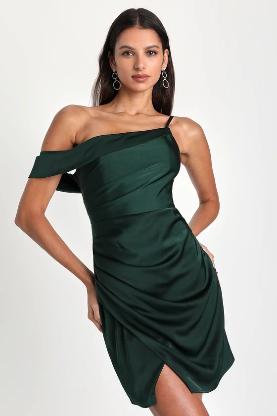 Magnificent Magic Emerald Green Satin Asymmetrical Mini Dress | Lulus (US)