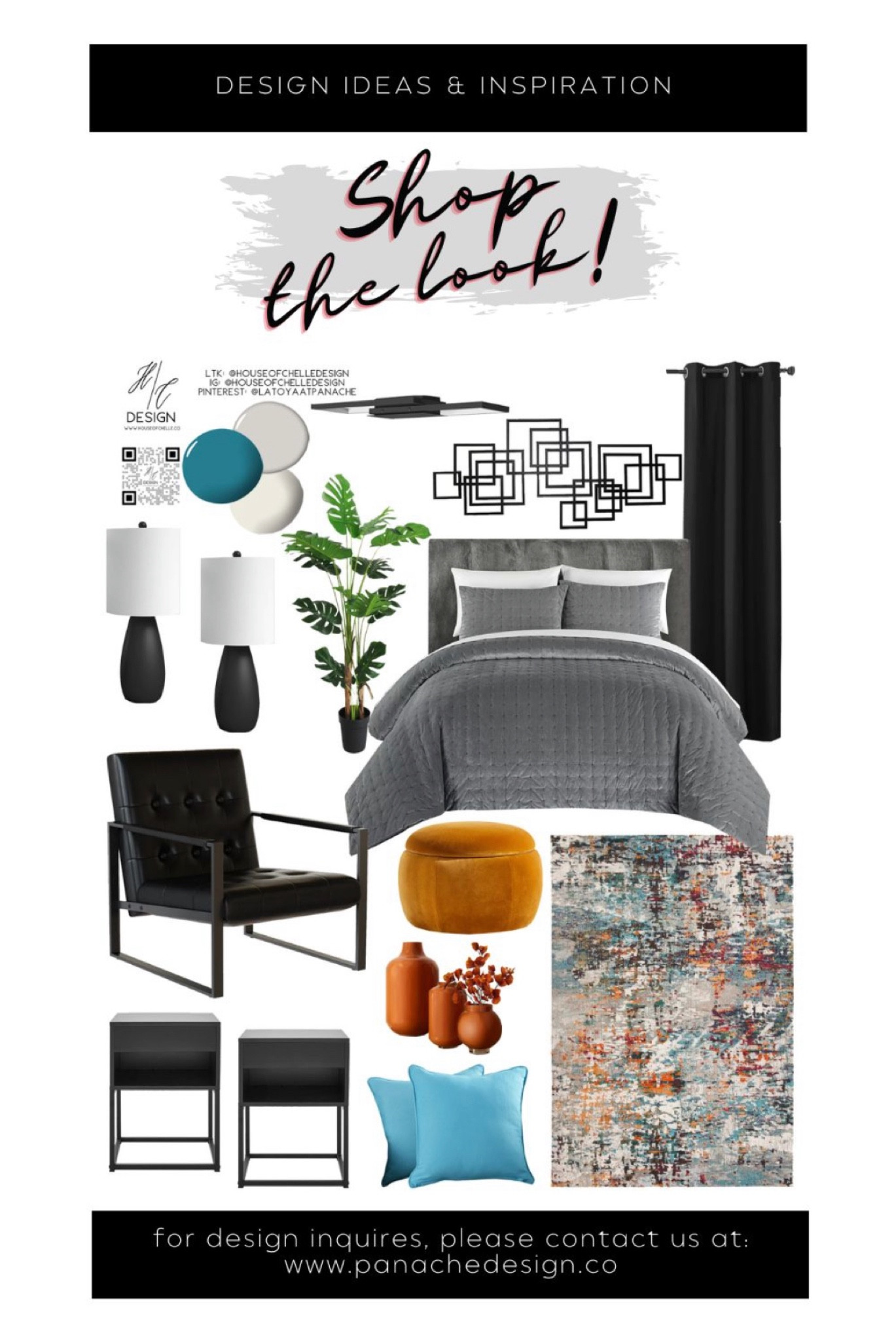 Teal Blue and Gray Modern Bedroom Decor | bedroom home decor | bedroom moodboard | bedroom concept board | bed, nightstand, bed bench, rug, side tables, side chair, nightstand lamps, table lamps, chandelier, ceiling fan, ceiling light, floor lamp, faux plants, vases, mirror, artwork, pillows, bedding, curtains, window treatments, candle holders, modern home, modern home decor, glam home. #moodboard #LTKSale

#LTKstyletip #LTKsalealert #LTKhome