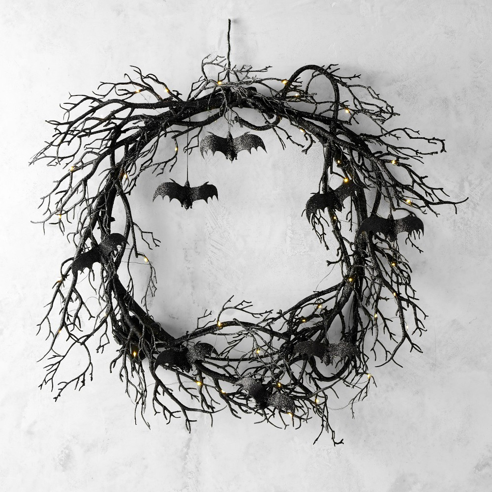 Pre-Lit Faux Branch & Bat Faux Wreath | Williams-Sonoma